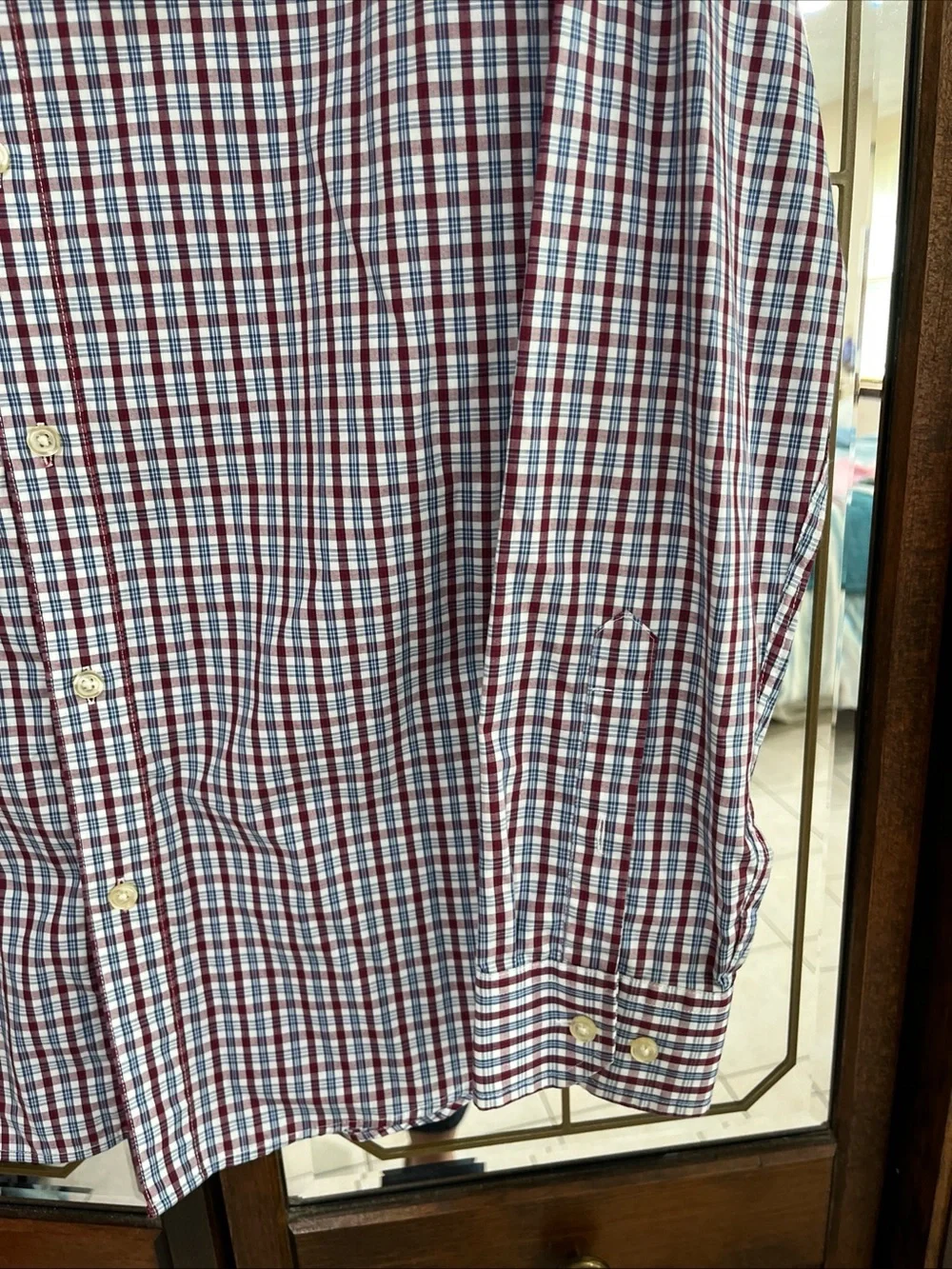 Banana Republic Red & Blue Non Iron Slim Fit Checked Dress Shirt Medium